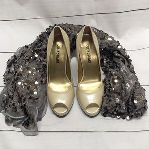 Colin Stuart Cream Open Toed Heels.